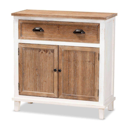 Glynn Rustic Farmhouse Weathered Two-Tone White And Oak Brown Finished Wood 2-Door Storage Cabinet